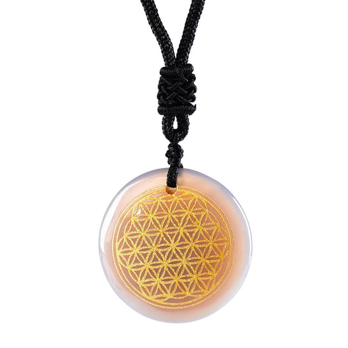 Botswana Agate Flower of Life Pendant Necklace