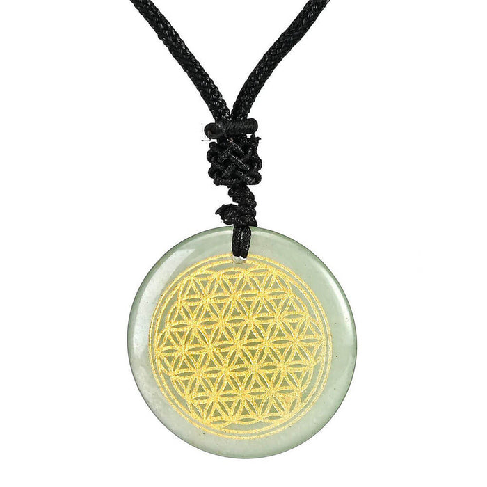 Green Aventurine Flower of Life Pendant Necklace