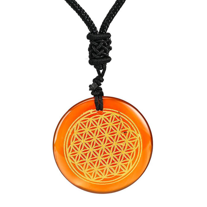 Red Agate Flower of Life Pendant Necklace