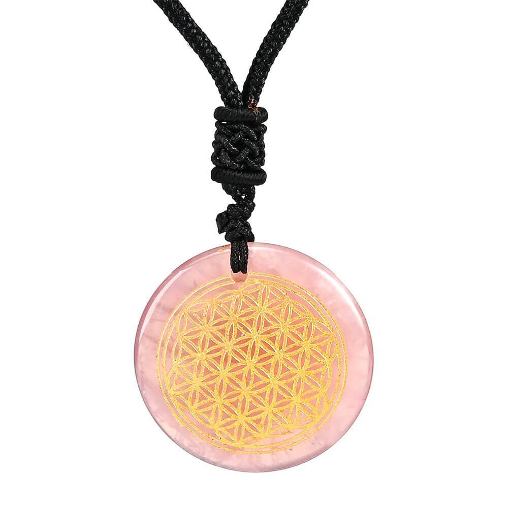 Pink Quartz Flower of Life Pendant Necklace