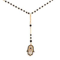 Gold Black Hand of Fatima Pendant Necklace