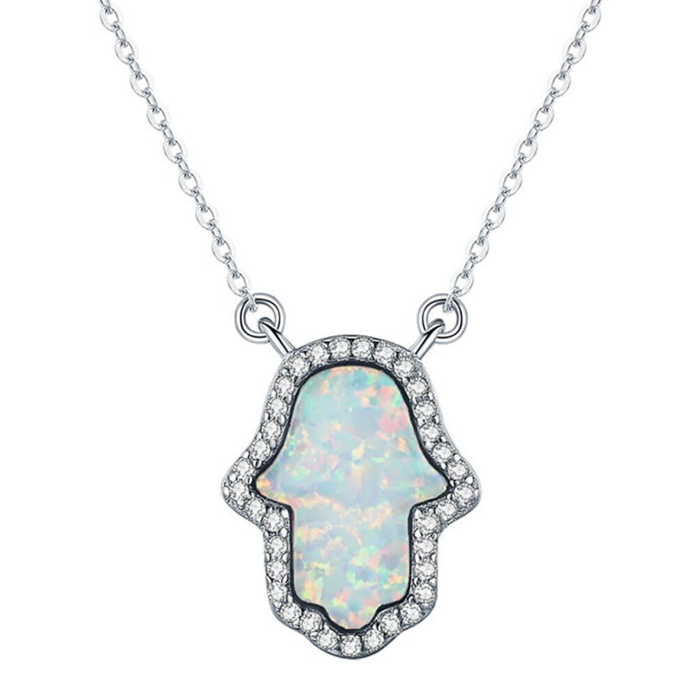 Opal Hand of Fatima Pendant Necklace