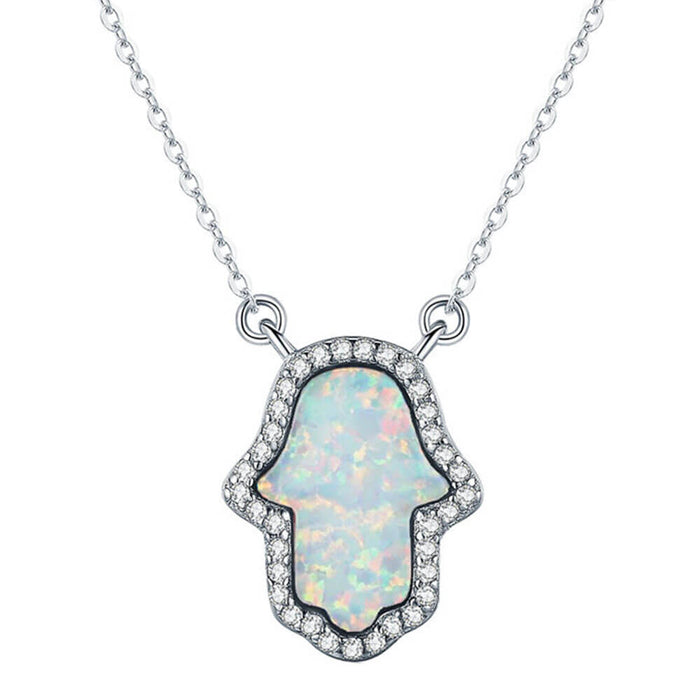 Opal Hand of Fatima Pendant Necklace