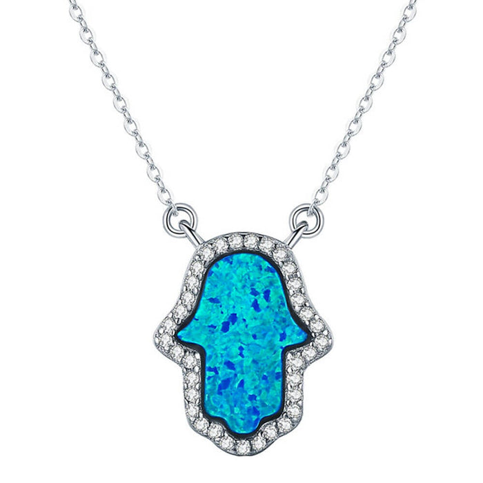Blue Hand of Fatima Pendant Necklace