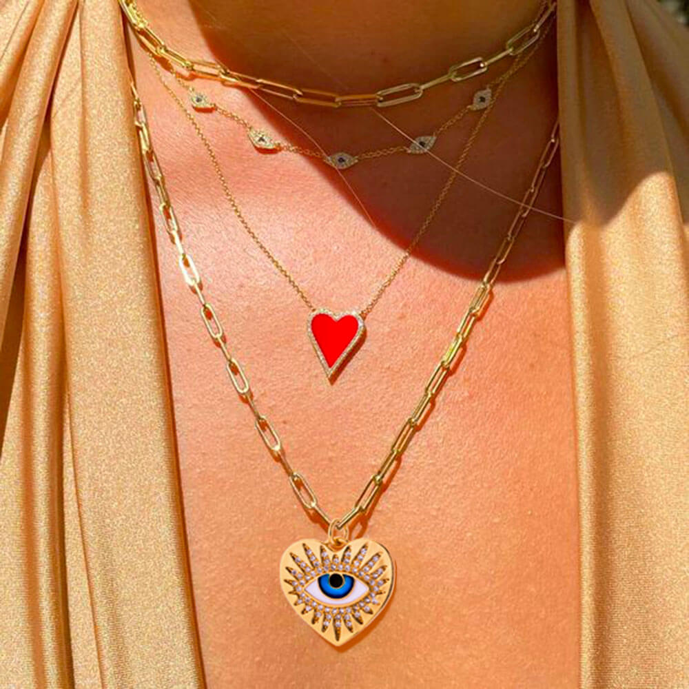 Gold Greek Evil Eye Heart Pendant – view 2