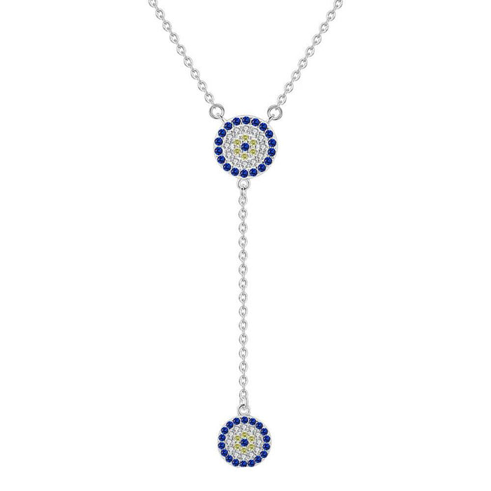 Silver Greek Evil Eye Chain Pendant Necklace