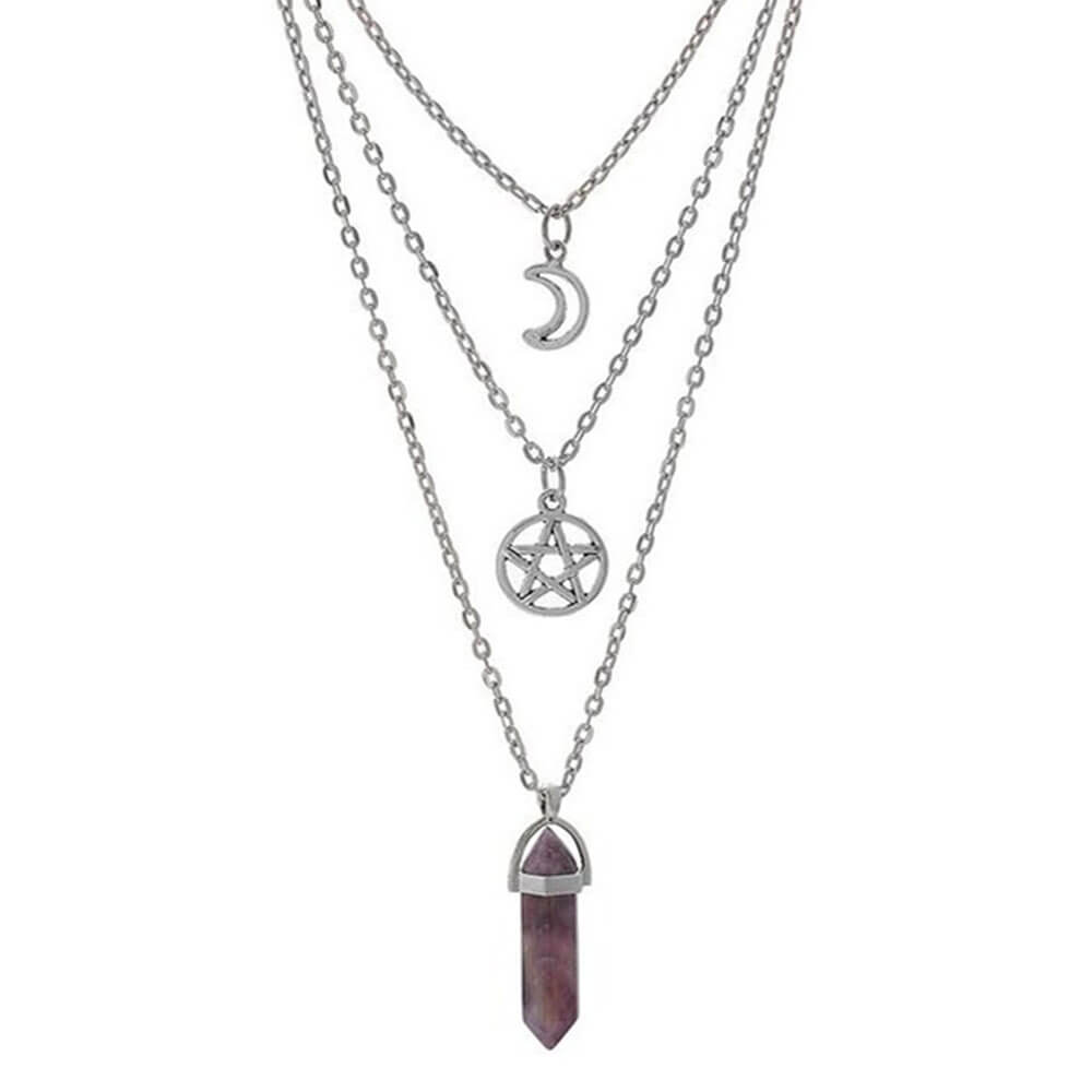 Crystal Moon Pentacle Pendant Necklace