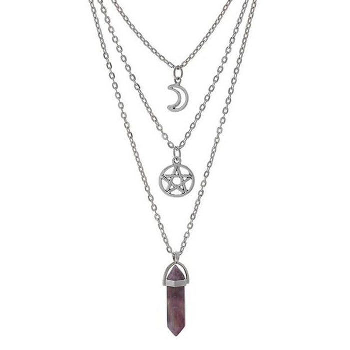 Crystal Moon Pentacle Pendant Necklace