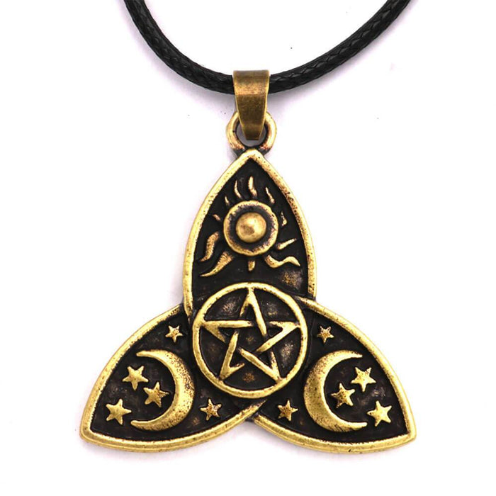 Bronze Pentacle Triquetra Pendant Necklace