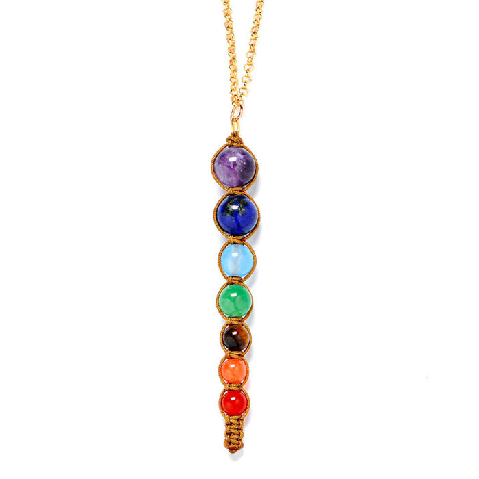 Gold 7 Chakras Beaded Pendant Necklace