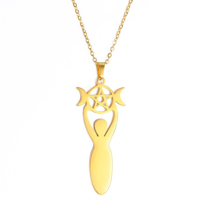 Gold Goddess Wiccan Triple Moon Pendant Necklace