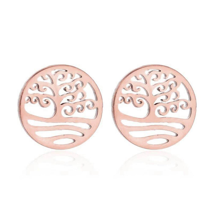 Rose Gold Cute Tree of Life Earrings