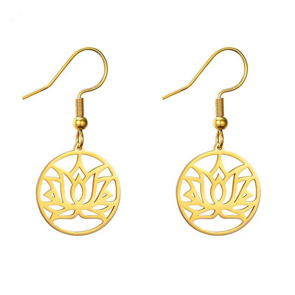 Gold Lotus Flower Earrings – Stainless Steel