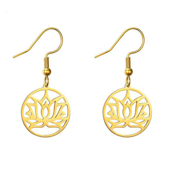 Gold Lotus Flower Earrings – Stainless Steel