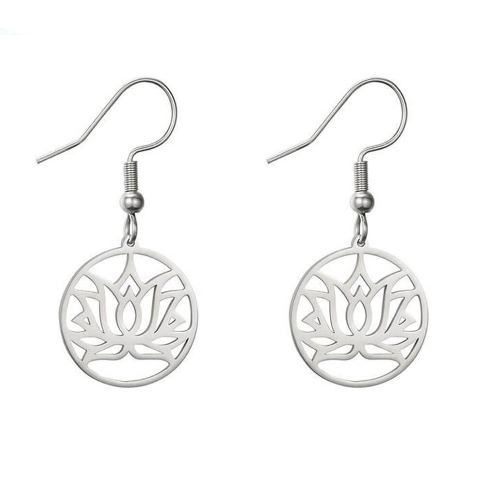 Silver Lotus Flower Earrings – Stainless Steel