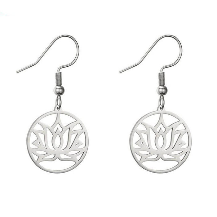 Silver Lotus Flower Earrings – Stainless Steel