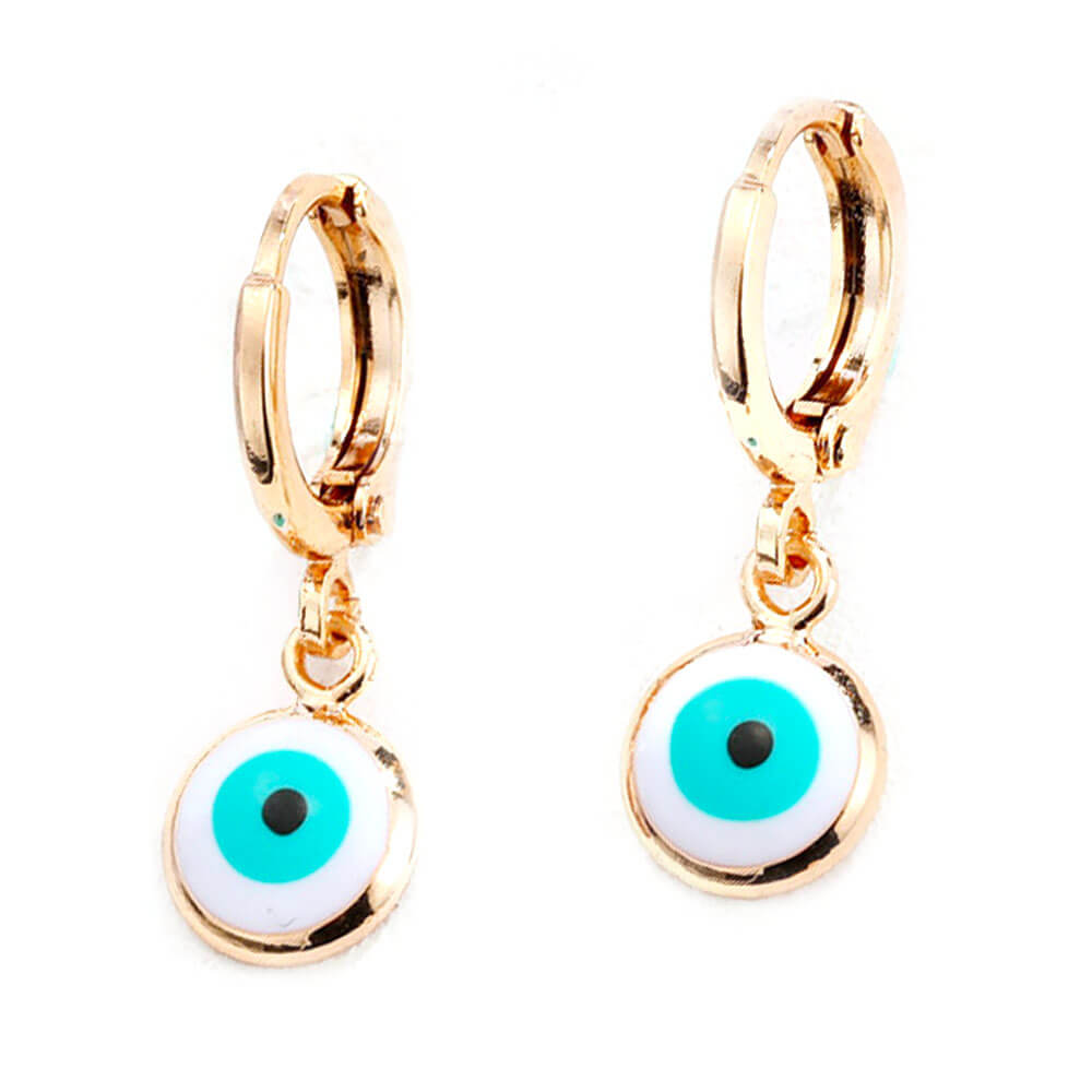 Gold White Greek Evil Eye Earrings