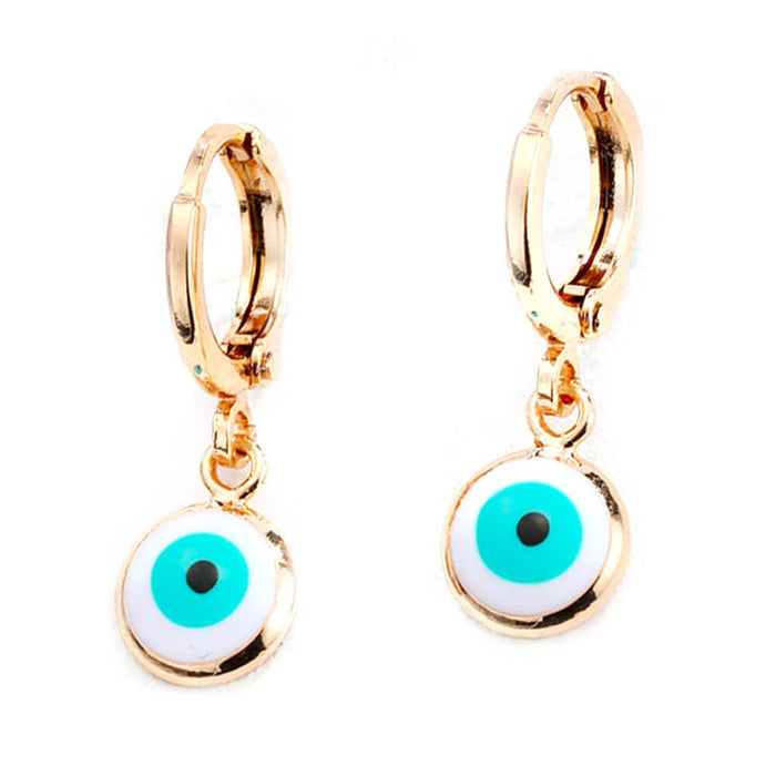 Gold White Greek Evil Eye Earrings