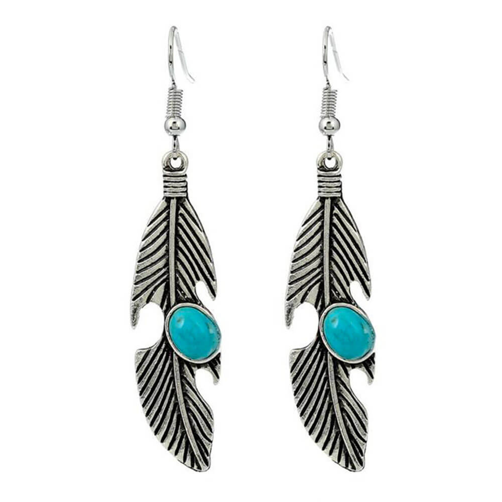 Silver Feather Turquoise Earrings