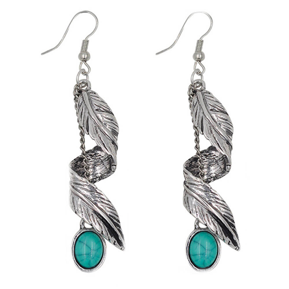 Silver Leaf Turquoise Earrings