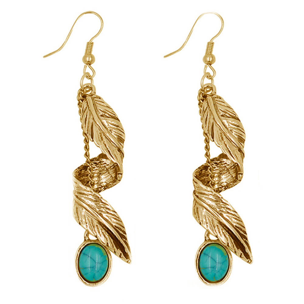 Gold Leaf Turquoise Earrings