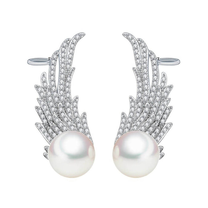 Silver Bead Angel Wings Earrings