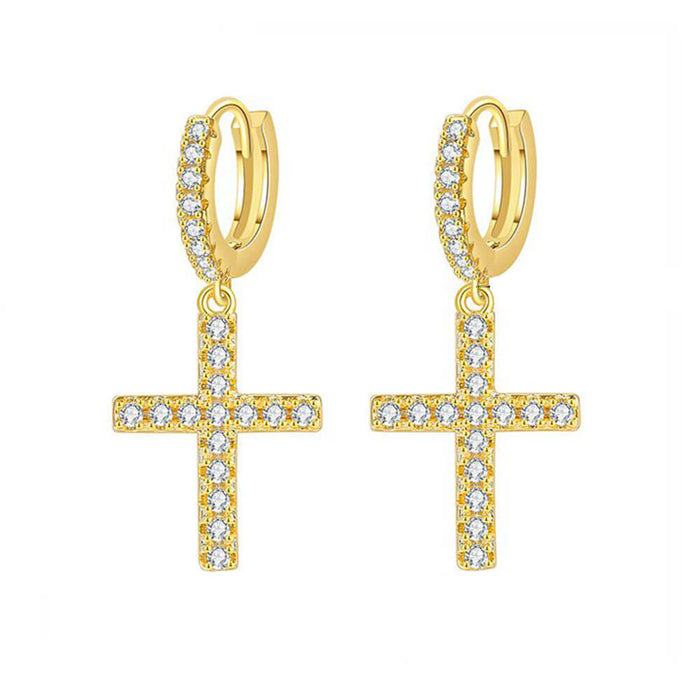 Gold Crystal Christian Cross Earrings