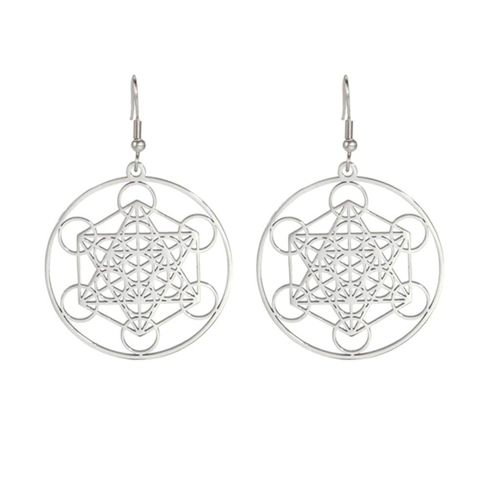 Silver Metatron's Cube Large Earrings