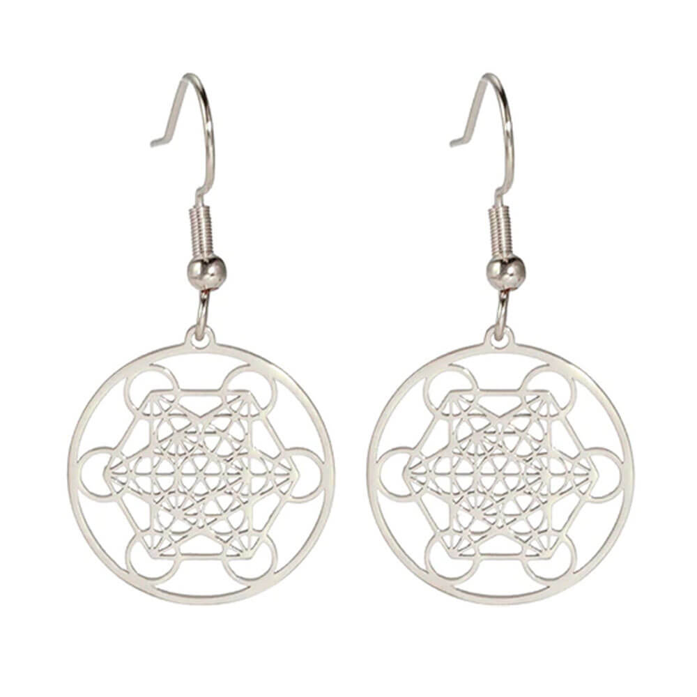 Silver Metatron's Cube Small Earrings