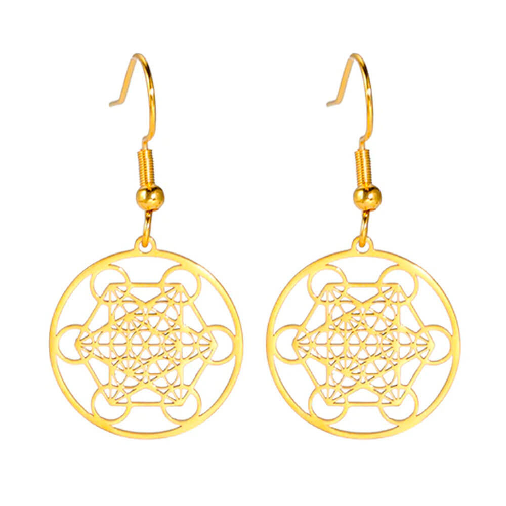 Gold Metatron's Cube Small Earrings