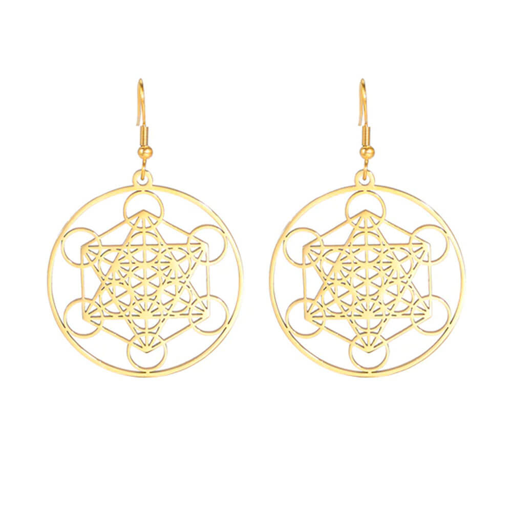 Gold Metatron's Cube Large Earrings