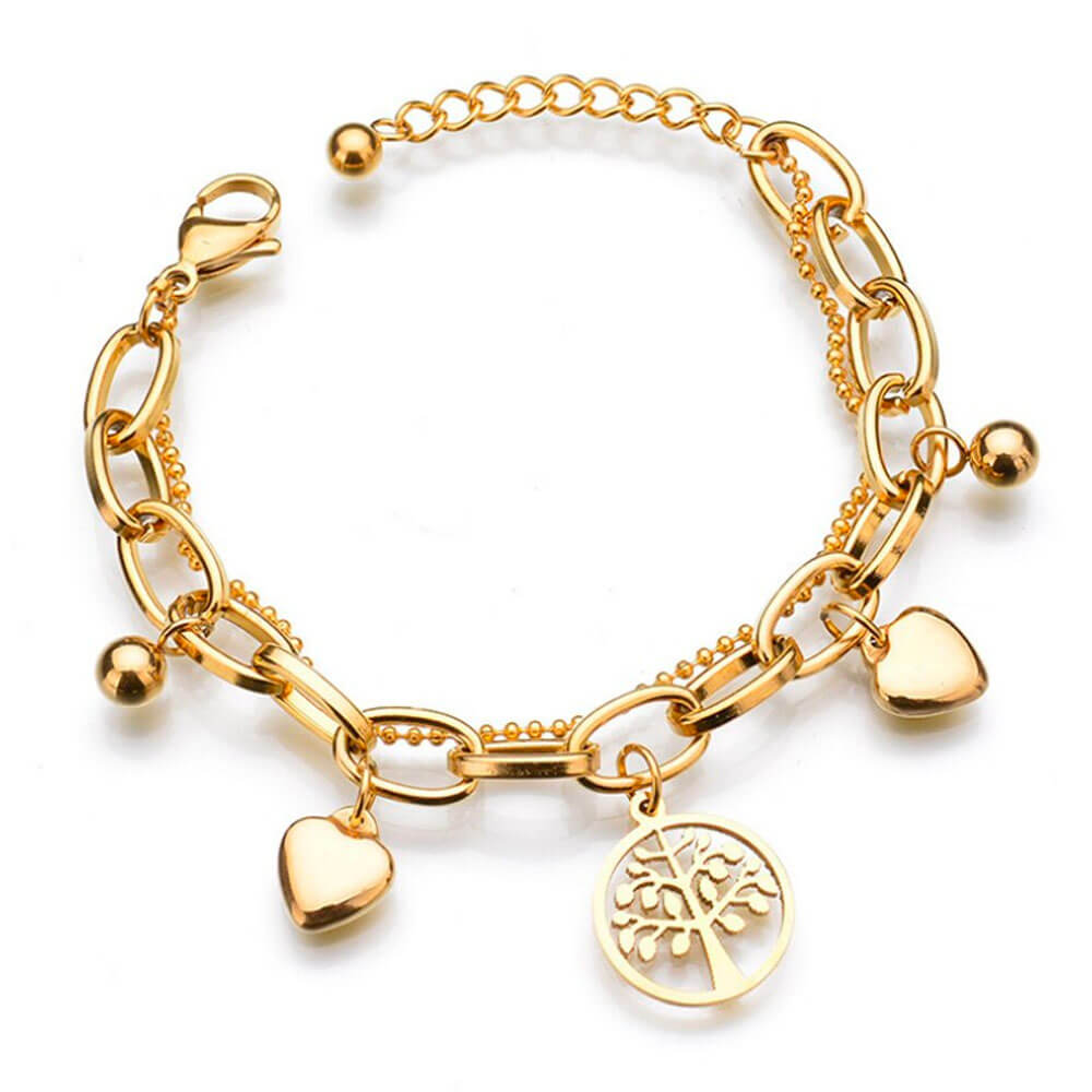Gold Heart Tree of Life Bracelet