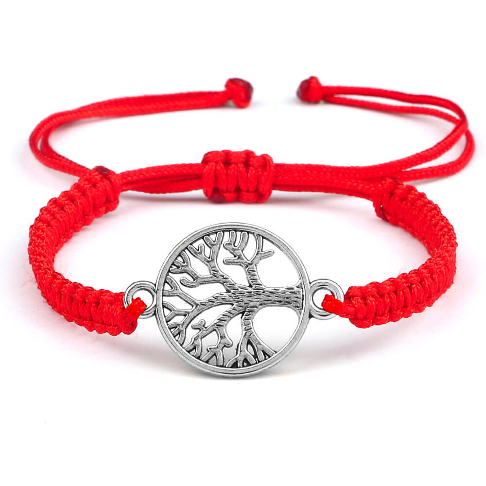 Silver Tree of Life Red Bracelet