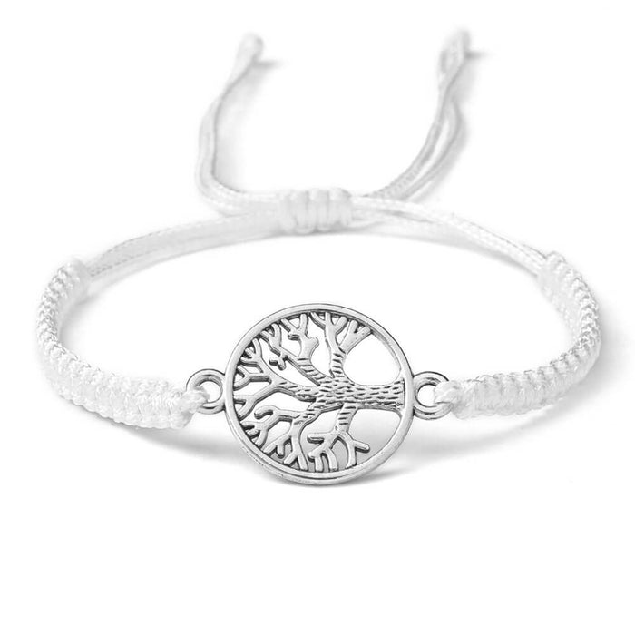 Silver Tree of Life White Bracelet