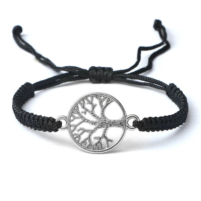 Silver Tree of Life Black Bracelet