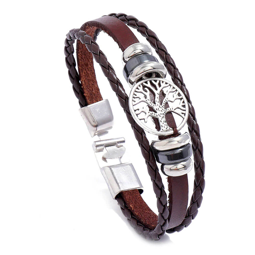 Brown Leather Tree of Life Bracelet