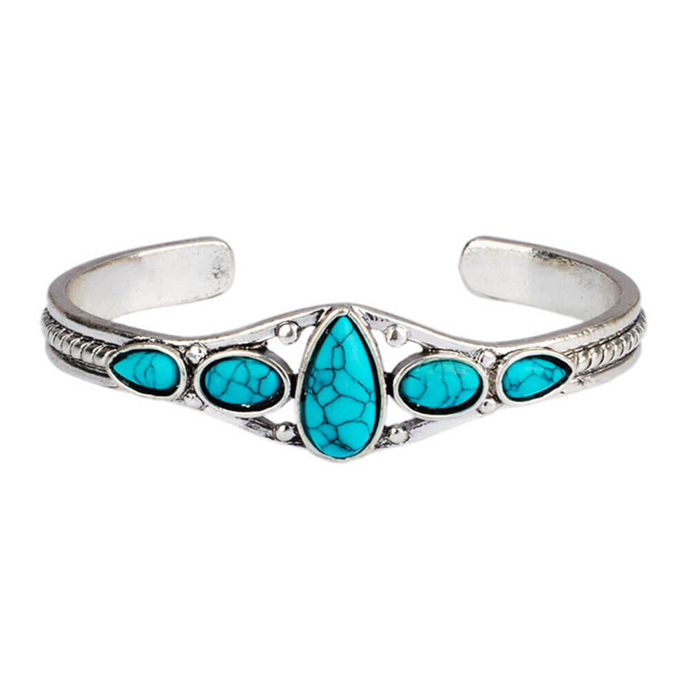 Oval Turquoise Stone Adjustable Bangle Bracelet