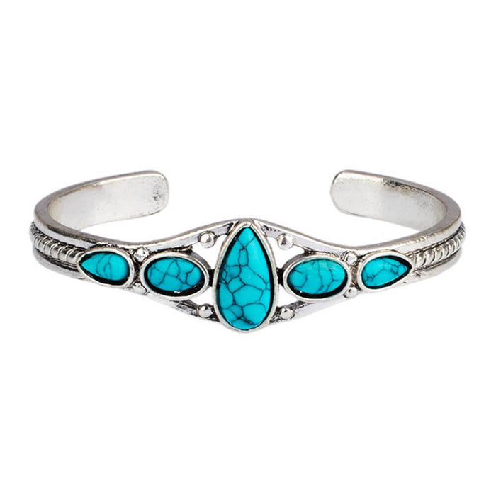 Oval Turquoise Stone Adjustable Bangle Bracelet