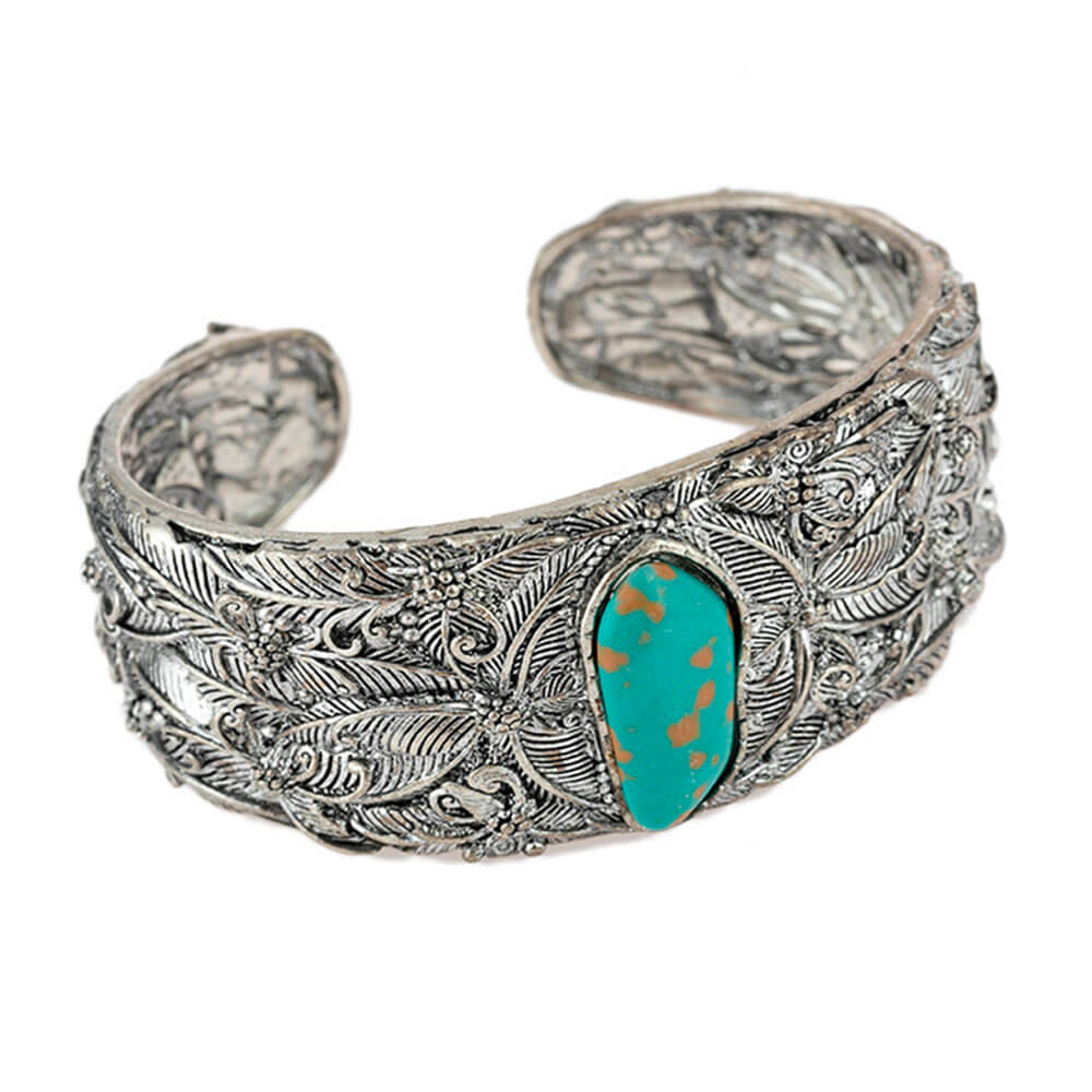 Turquoise Stone Jungle Adjustable Bangle Bracelet
