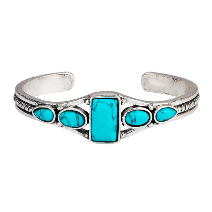 Rectangle Turquoise Stone Adjustable Bangle Bracelet