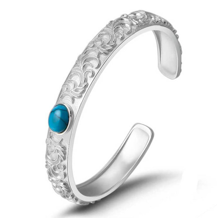 Round Turquoise Stone Adjustable Bangle Bracelet