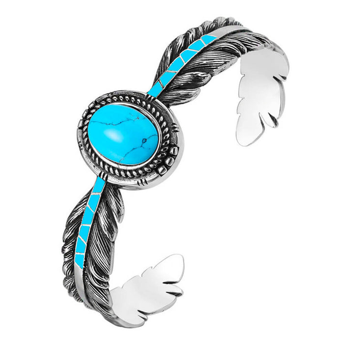 Turquoise Feather Adjustable Bangle Bracelet