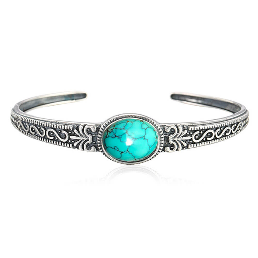 Turquoise Stone Black Adjustable Bangle Bracelet