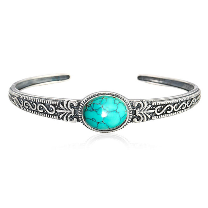 Turquoise Stone Black Adjustable Bangle Bracelet