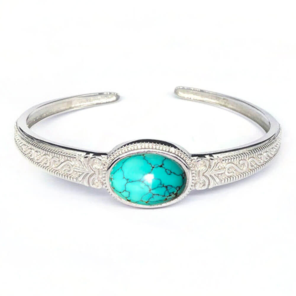 Silver Turquoise Stone Adjustable Bangle Bracelet