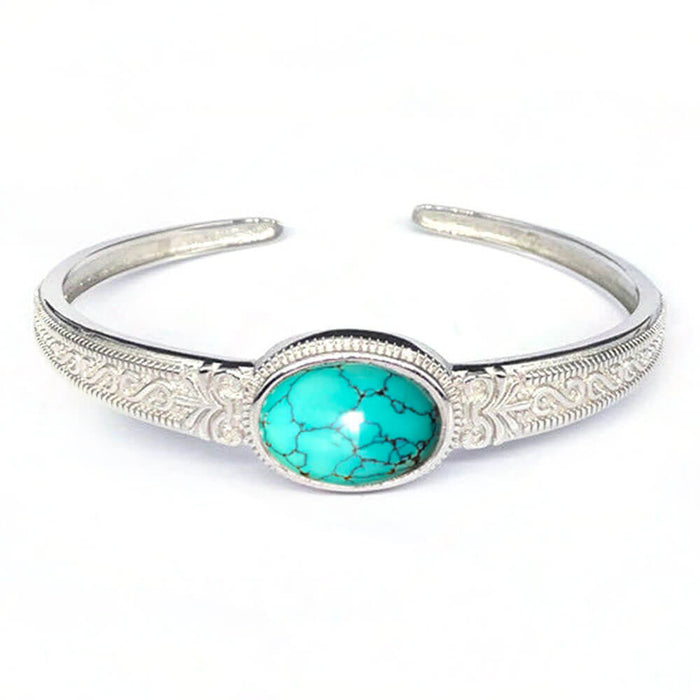 Silver Turquoise Stone Adjustable Bangle Bracelet