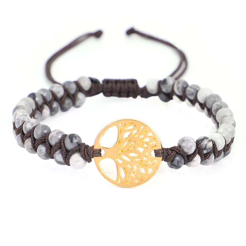Gold Tree of Life Grey Beaded Bracelet