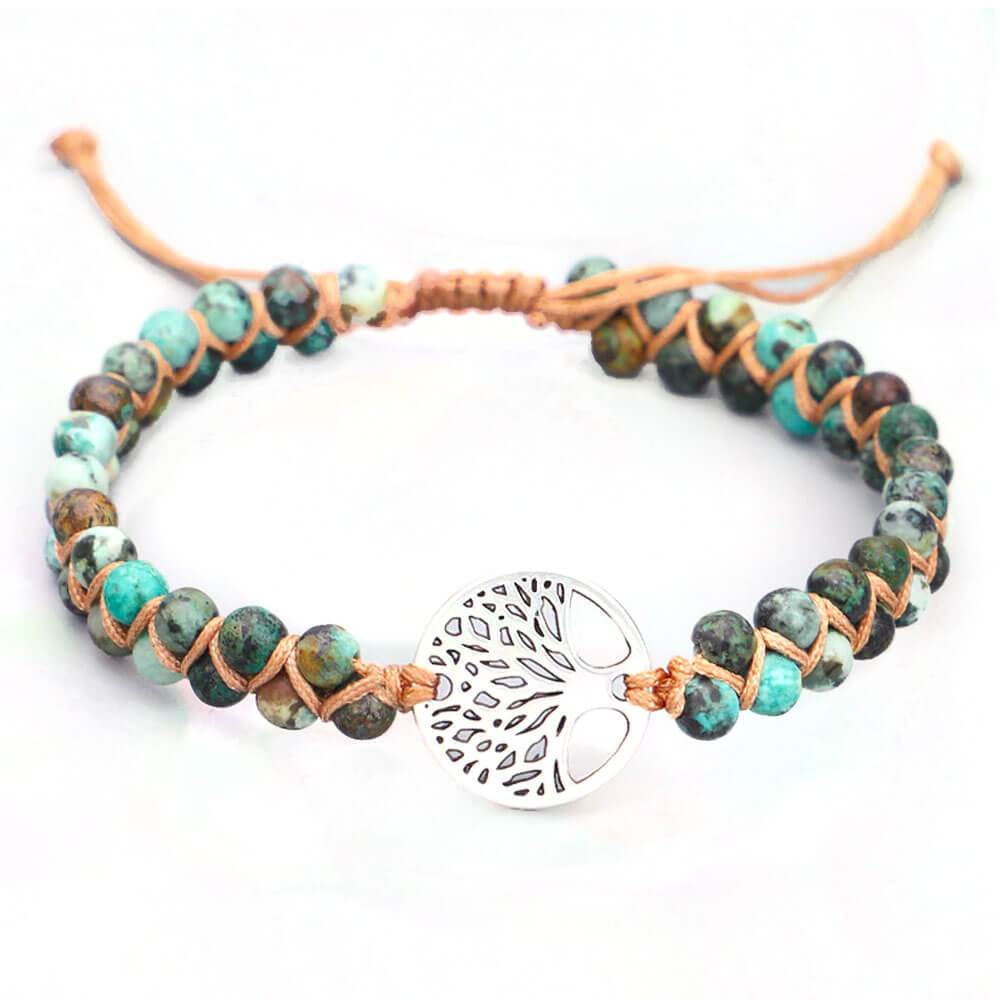 Silver Tree of Life Green Beaded Bracelet