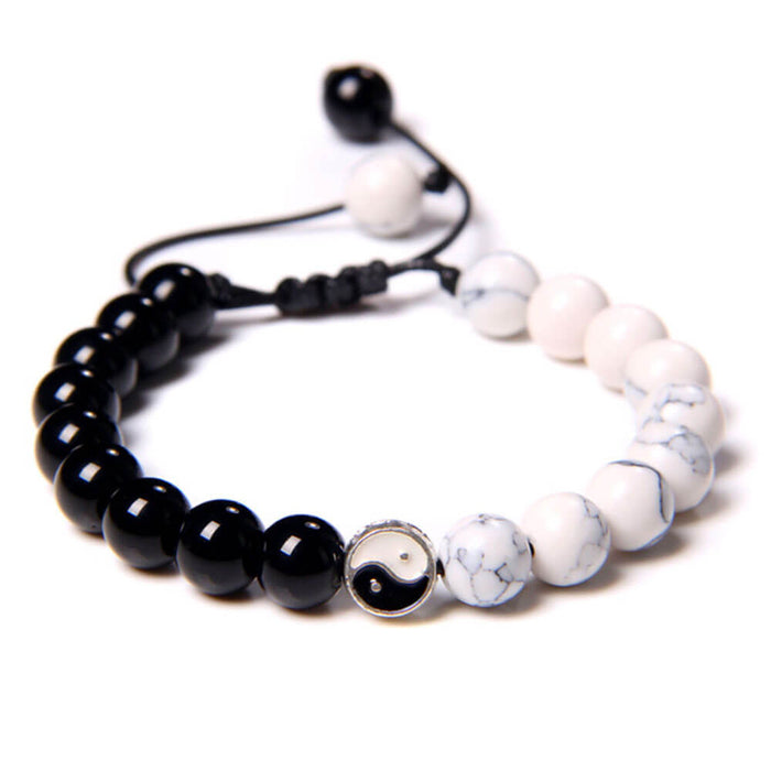 Black and White Bead Yin Yang Bracelet