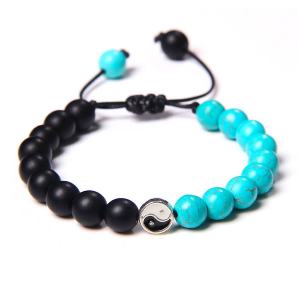 Black and Blue Bead Yin Yang Bracelet